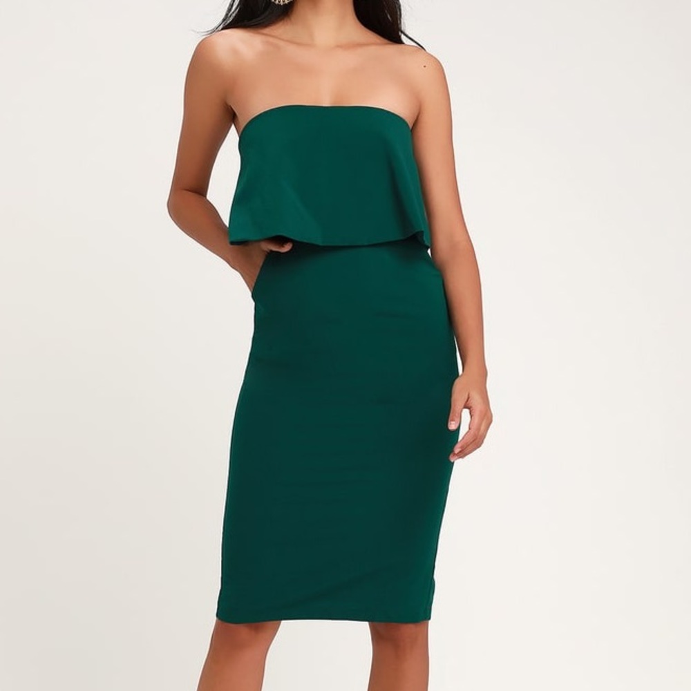 Lots of Love Emerald Green Strapless Midi Dress
